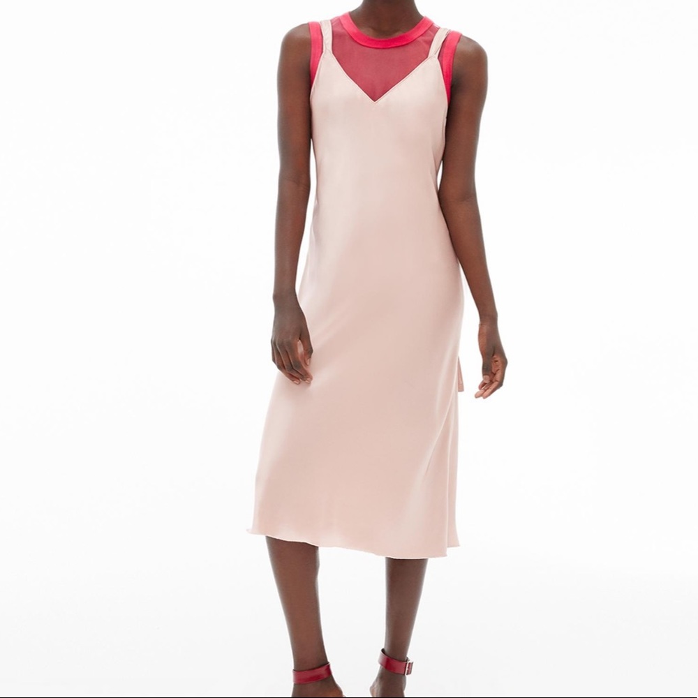 NWT Helmut Lang Double Strap Satin Slip Dress Pink